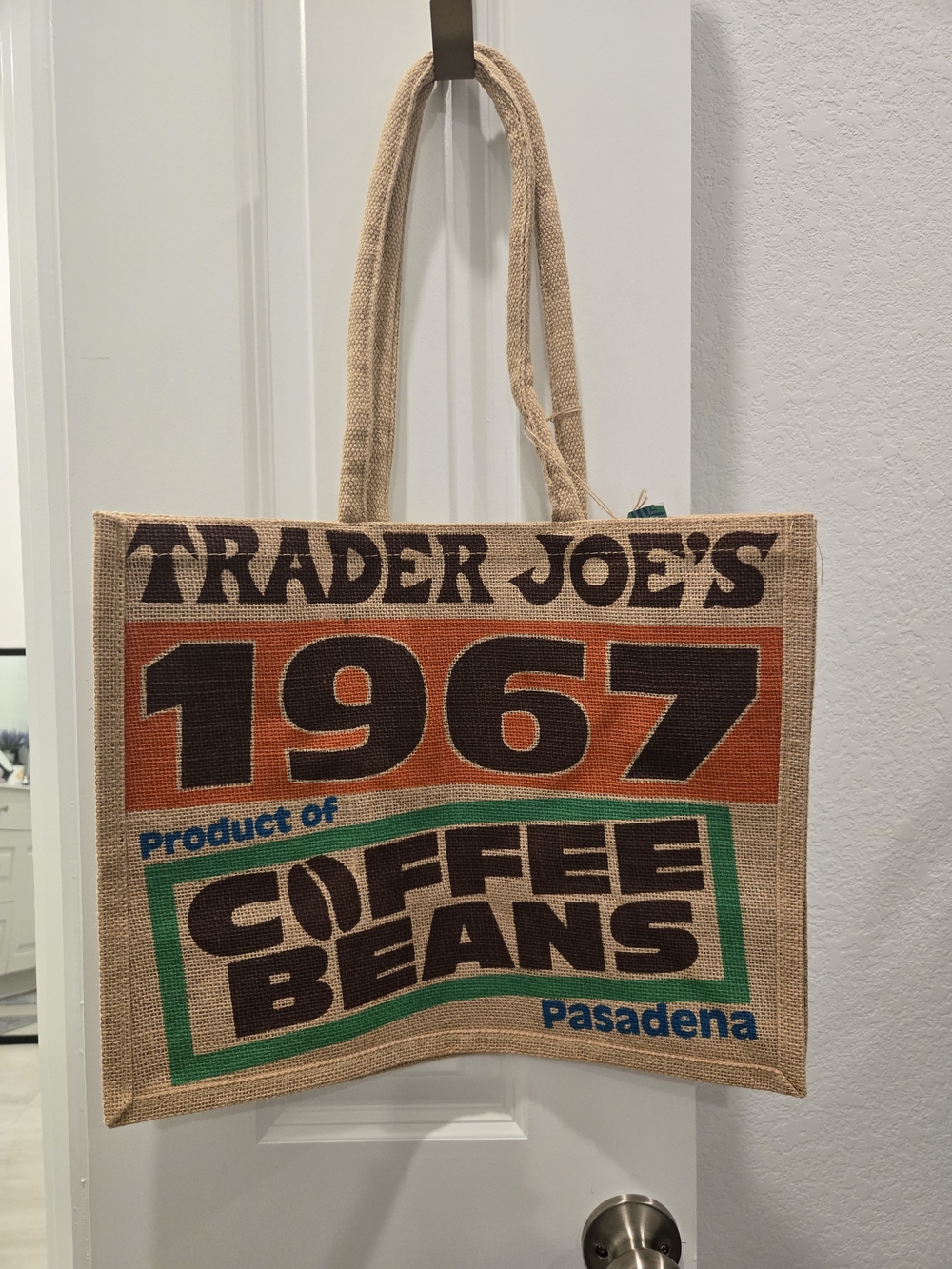 Beige & Orange 1967 Coffee Beans Jute Tote Bag